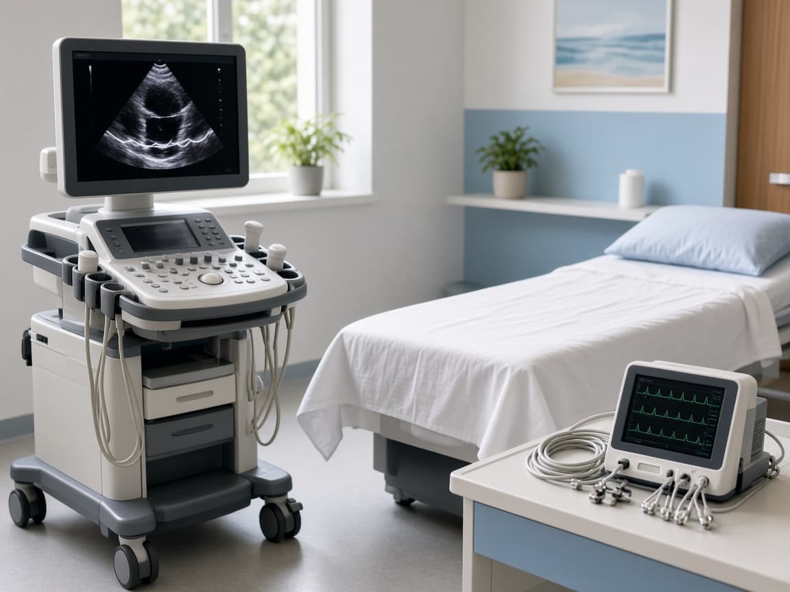 ECG and echo equipment in the cardiology room at Param Hospital